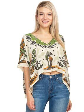 Lakehays OS Mushroom Scarf Top Cropped Hippie Boho Goblincore